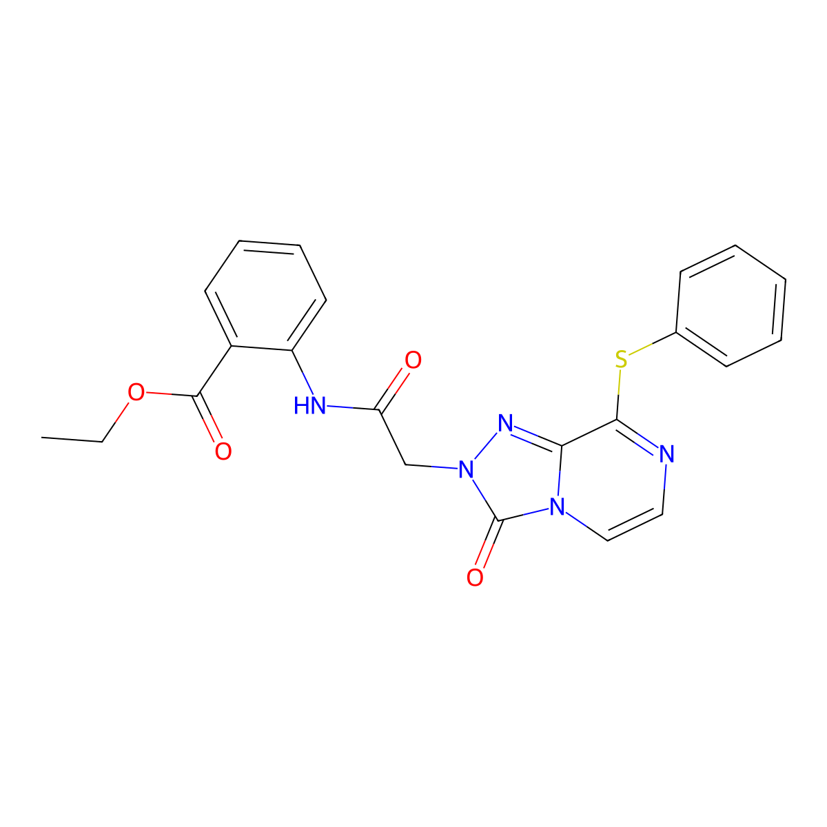 ethyl 2-{2-[3-oxo-8-(phenylsulfanyl)-2H,3H-[1,2,4]triazolo[4,3-a]pyrazin-2-yl]acetamido}benzoate molecular structure, CAS 1216988-96-3