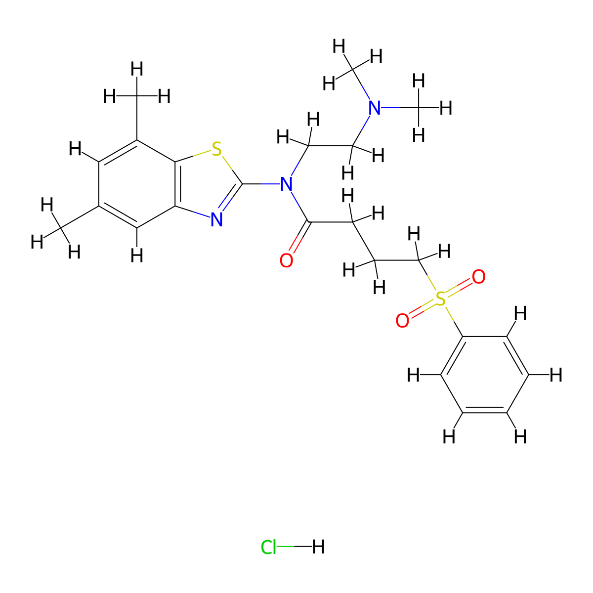 N-(2-(dimethylamino)ethyl)-N-(5,7-dimethylbenzo[d]thiazol-2-yl)-4-(phenylsulfonyl)butanamide hydrochloride molecular structure, CAS 1216989-53-5