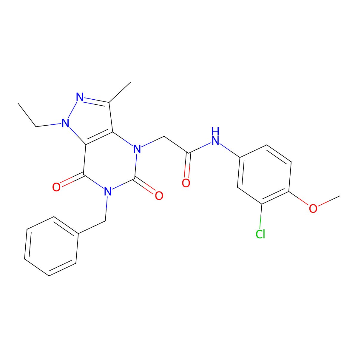 2-(6-benzyl-1-ethyl-3-methyl-5,7-dioxo-1,5,6,7-tetrahydro-4H-pyrazolo[4,3-d]pyrimidin-4-yl)-N-(3-chloro-4-methoxyphenyl)acetamide molecular structure, CAS 1216989-75-1