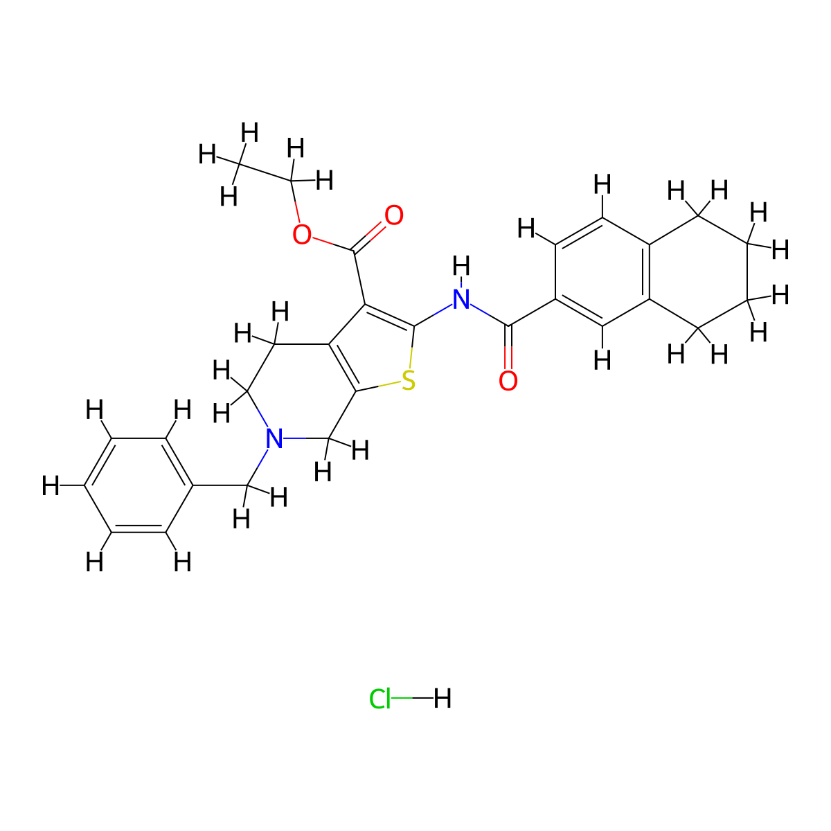 Ethyl 6-benzyl-2-(5,6,7,8-tetrahydronaphthalene-2-carboxamido)-4,5,6,7-tetrahydrothieno[2,3-c]pyridine-3-carboxylate hydrochloride molecular structure, CAS 1216989-98-8