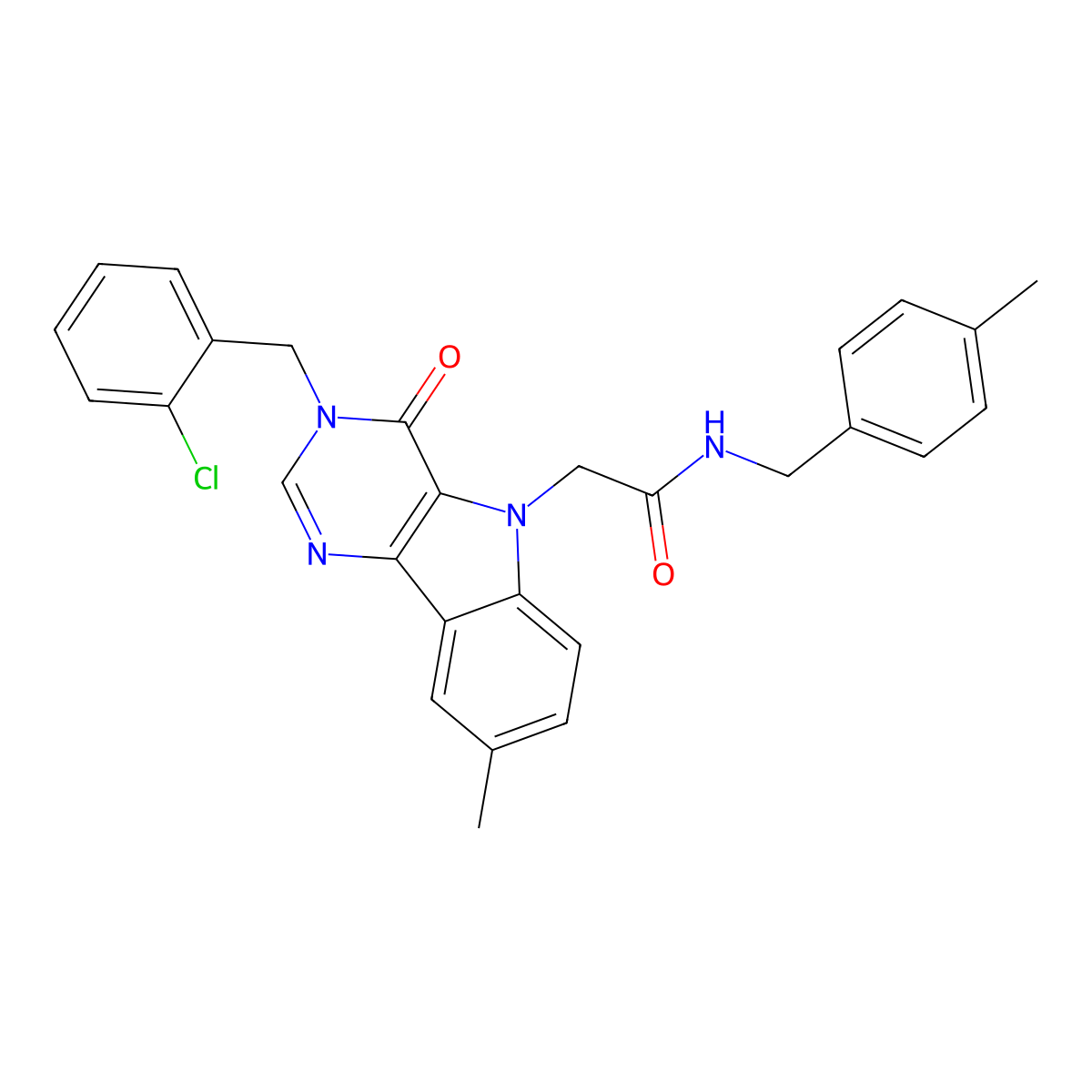 2-(3-(2-chlorobenzyl)-8-methyl-4-oxo-3H-pyrimido[5,4-b]indol-5(4H)-yl)-N-(4-methylbenzyl)acetamide molecular structure, CAS 1216993-43-9