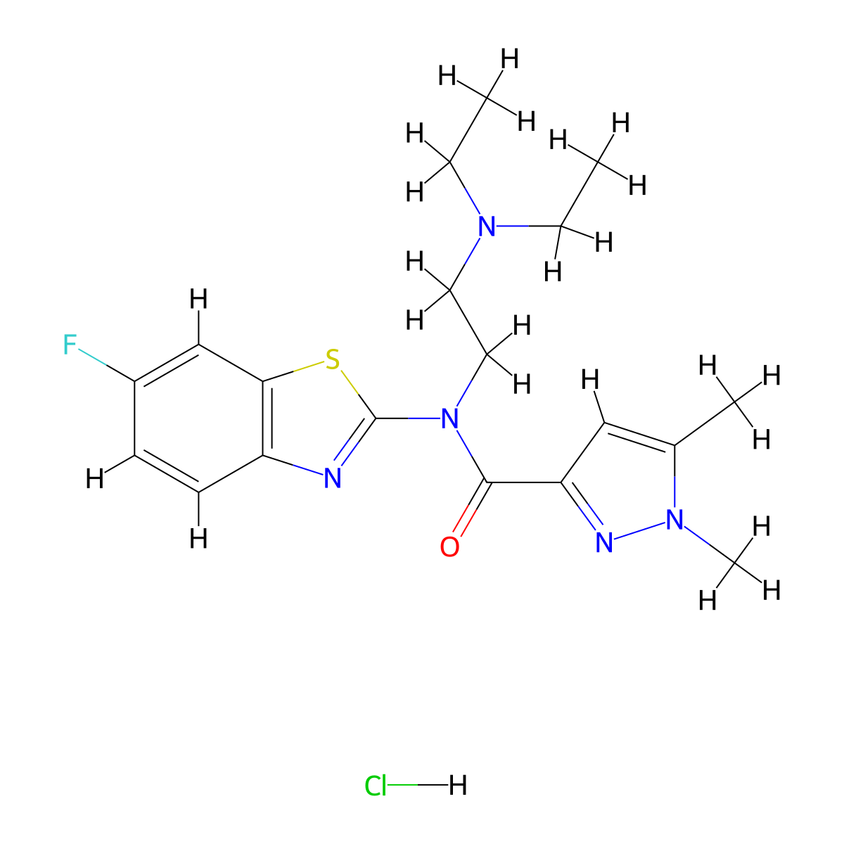 N-(2-(diethylamino)ethyl)-N-(6-fluorobenzo[d]thiazol-2-yl)-1,5-dimethyl-1H-pyrazole-3-carboxamide hydrochloride molecular structure, CAS 1216994-15-8