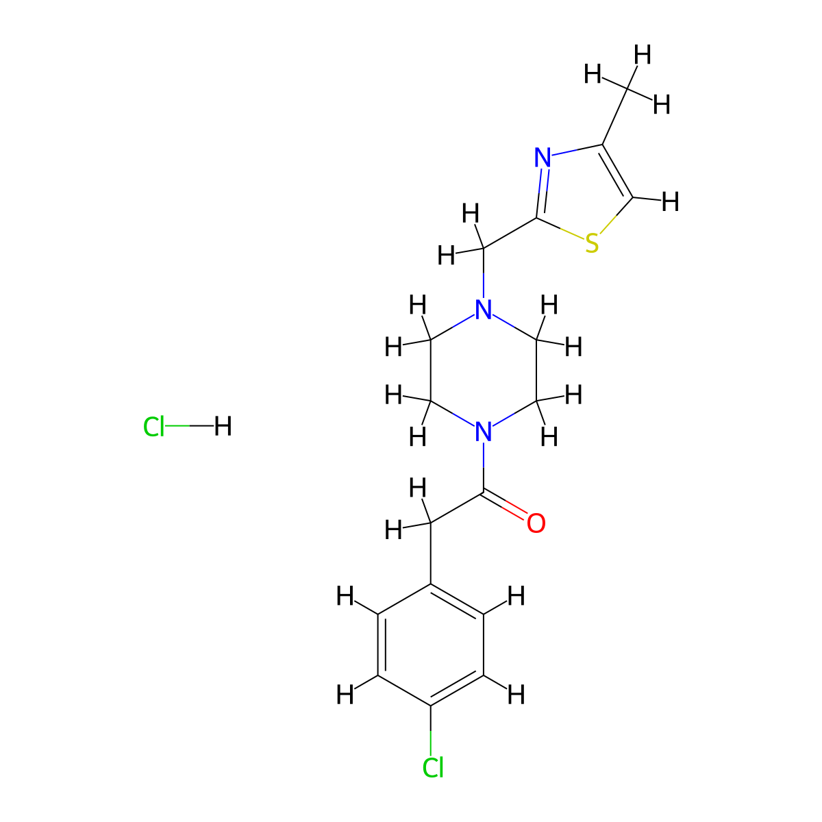 2-(4-Chlorophenyl)-1-(4-((4-methylthiazol-2-yl)methyl)piperazin-1-yl)ethanone hydrochloride molecular structure, CAS 1216994-36-3