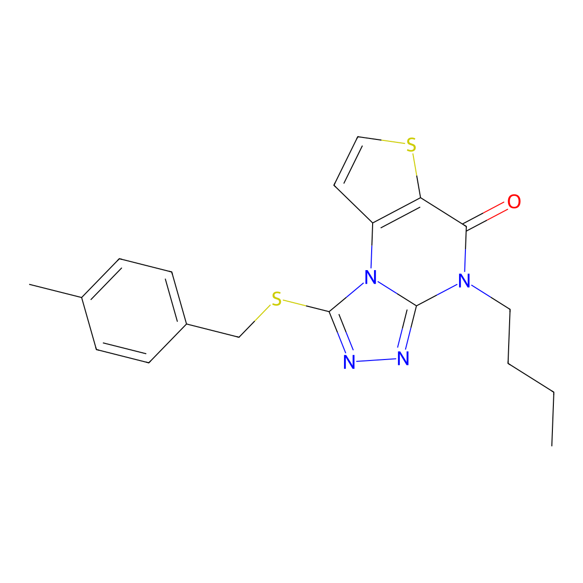 4-butyl-1-((4-methylbenzyl)thio)thieno[2,3-e][1,2,4]triazolo[4,3-a]pyrimidin-5(4H)-one molecular structure, CAS 1216994-37-4
