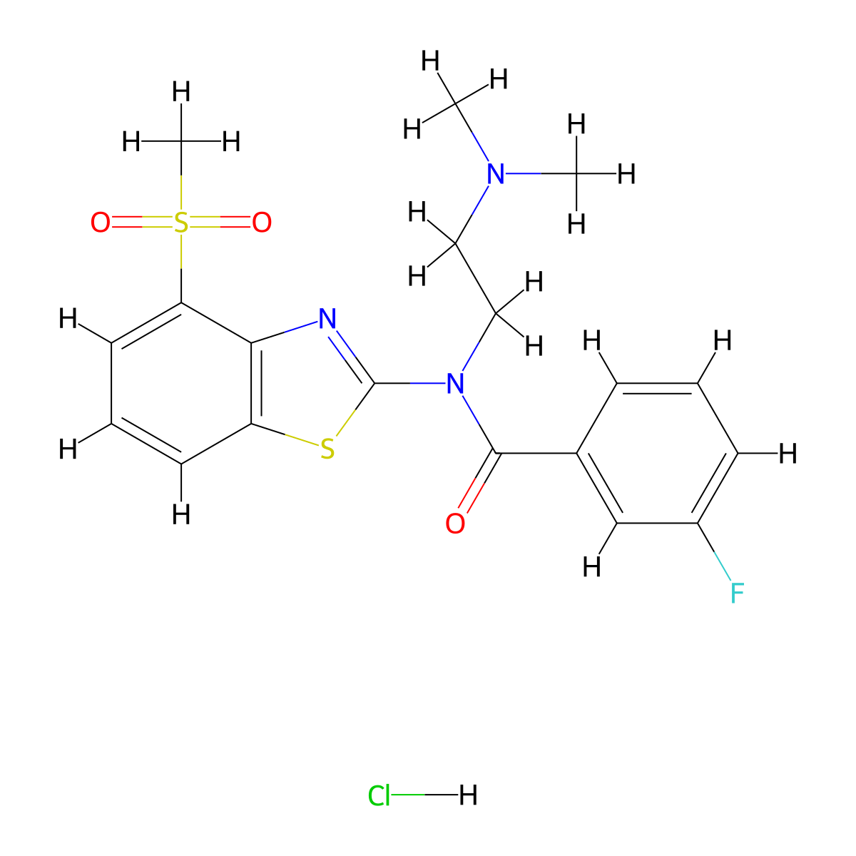 N-(2-(dimethylamino)ethyl)-3-fluoro-N-(4-(methylsulfonyl)benzo[d]thiazol-2-yl)benzamide hydrochloride molecular structure, CAS 1216994-88-5