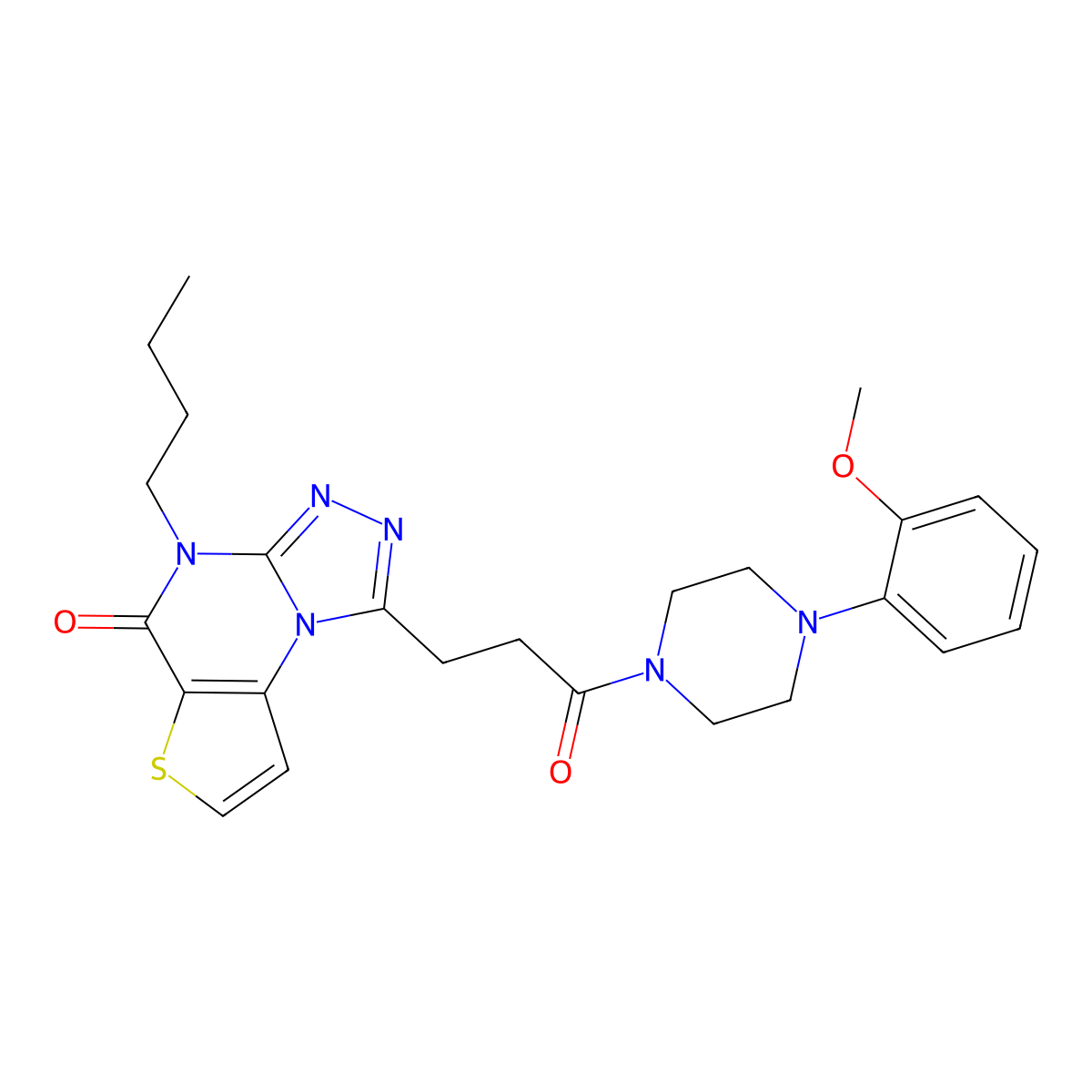 4-butyl-1-(3-(4-(2-methoxyphenyl)piperazin-1-yl)-3-oxopropyl)thieno[2,3-e][1,2,4]triazolo[4,3-a]pyrimidin-5(4H)-one molecular structure, CAS 1216997-97-5