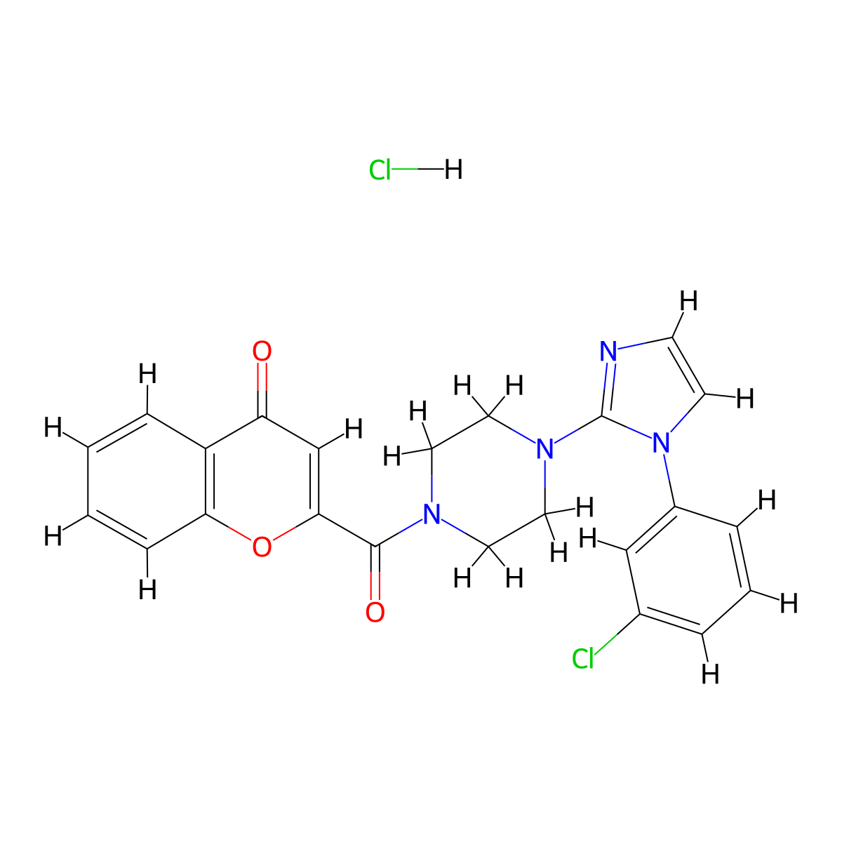 2-(4-(1-(3-chlorophenyl)-1H-imidazol-2-yl)piperazine-1-carbonyl)-4H-chromen-4-one hydrochloride molecular structure, CAS 1216999-49-3