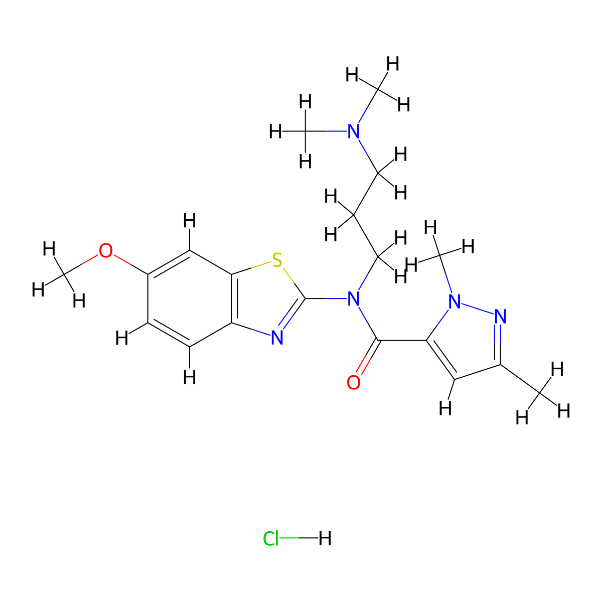 N-[3-(dimethylamino)propyl]-N-(6-methoxy-1,3-benzothiazol-2-yl)-1,3-dimethyl-1H-pyrazole-5-carboxamide hydrochloride molecular structure, CAS 1216999-57-3