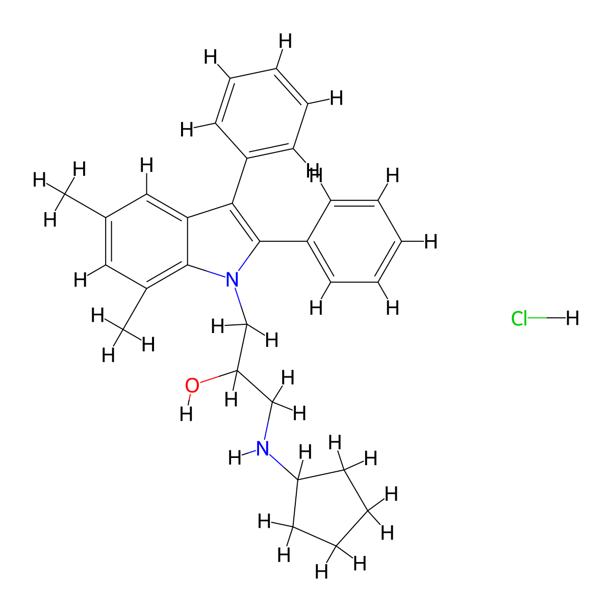 1-(cyclopentylamino)-3-(5,7-dimethyl-2,3-diphenyl-1H-indol-1-yl)propan-2-ol hydrochloride molecular structure, CAS 1216999-72-2