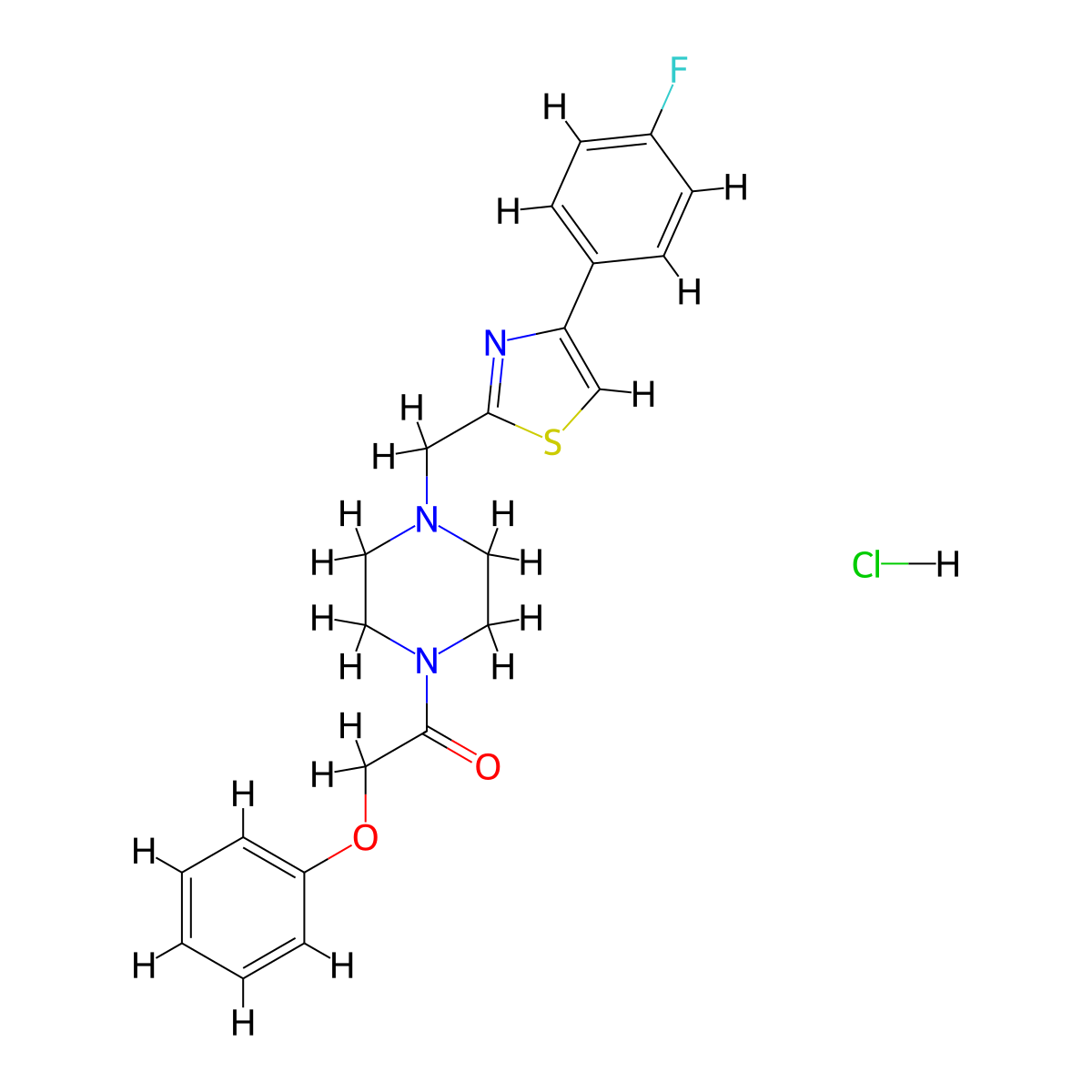 1-(4-((4-(4-Fluorophenyl)thiazol-2-yl)methyl)piperazin-1-yl)-2-phenoxyethanone hydrochloride molecular structure, CAS 1217003-53-6