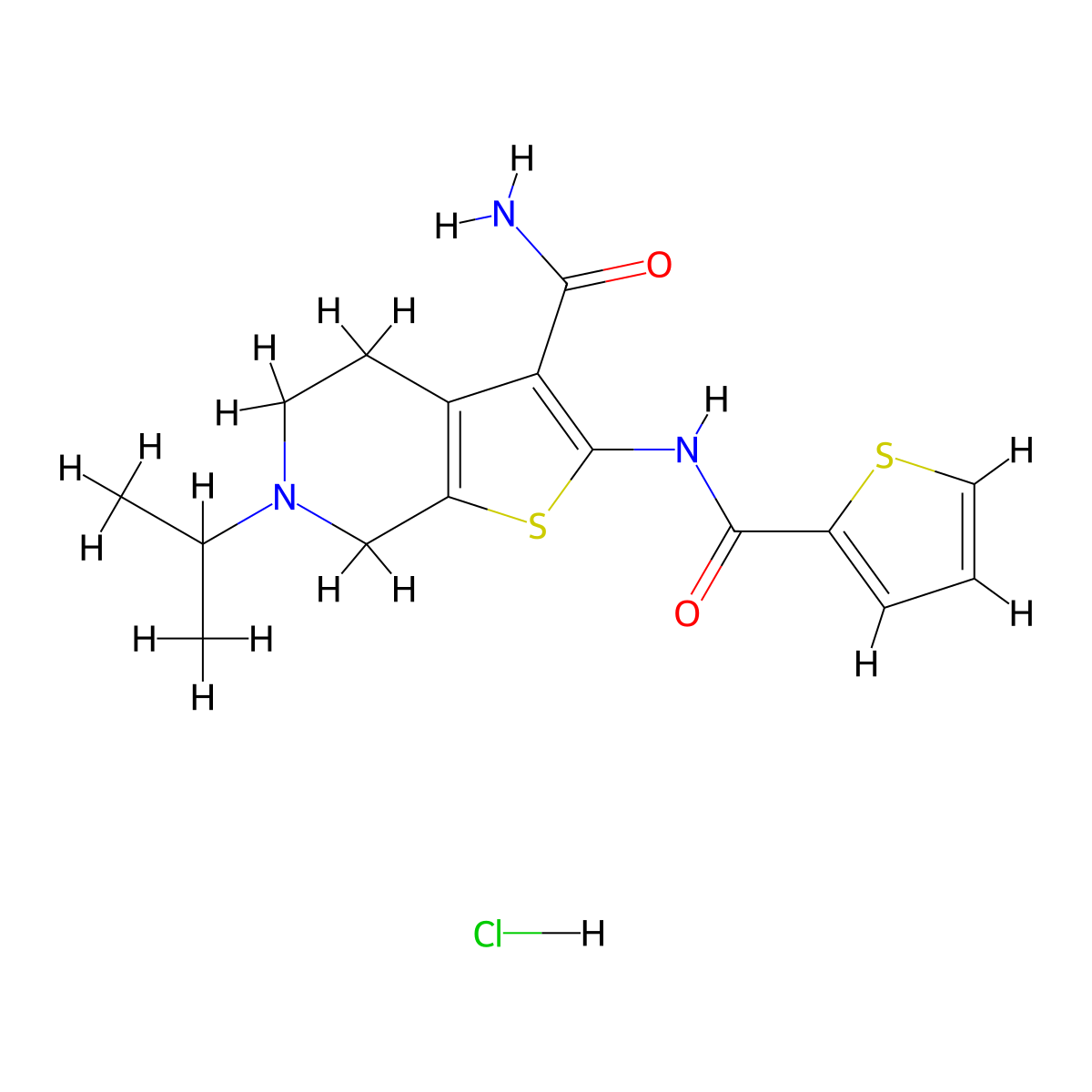 6-Isopropyl-2-(thiophene-2-carboxamido)-4,5,6,7-tetrahydrothieno[2,3-c]pyridine-3-carboxamide hydrochloride molecular structure, CAS 1217005-10-1
