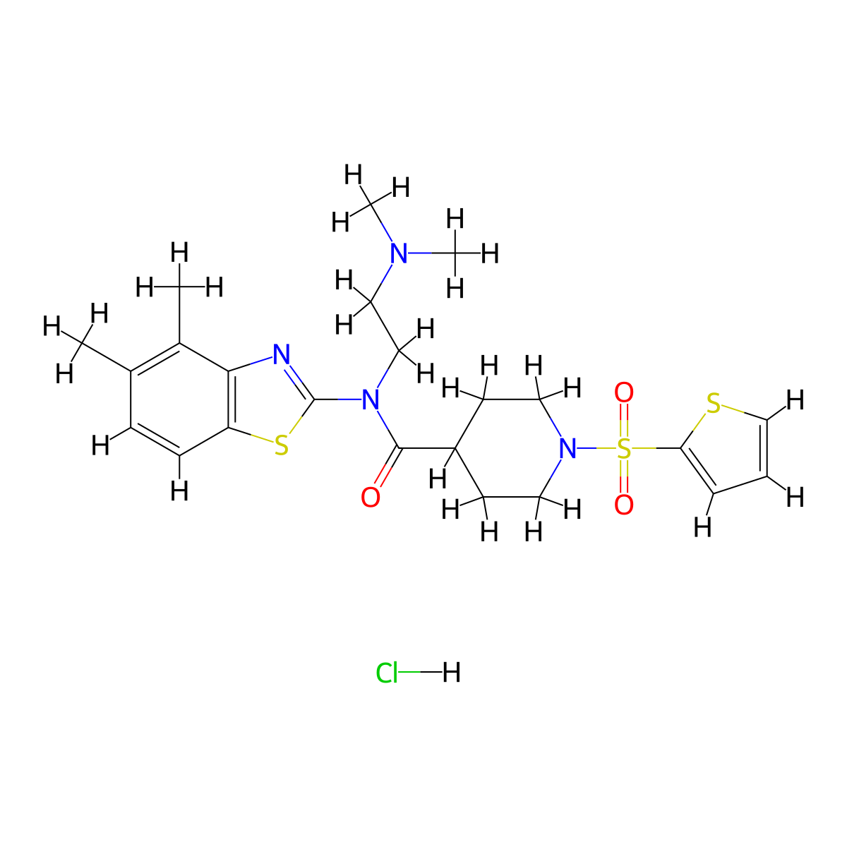 N-(2-(dimethylamino)ethyl)-N-(4,5-dimethylbenzo[d]thiazol-2-yl)-1-(thiophen-2-ylsulfonyl)piperidine-4-carboxamide hydrochloride molecular structure, CAS 1217005-24-7