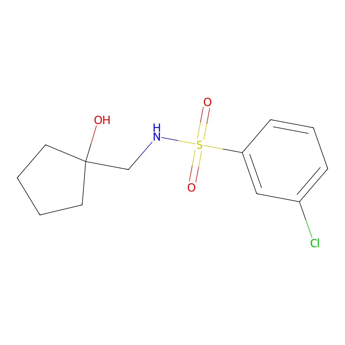 3-chloro-N-((1-hydroxycyclopentyl)methyl)benzenesulfonamide molecular structure, CAS 1217005-46-3