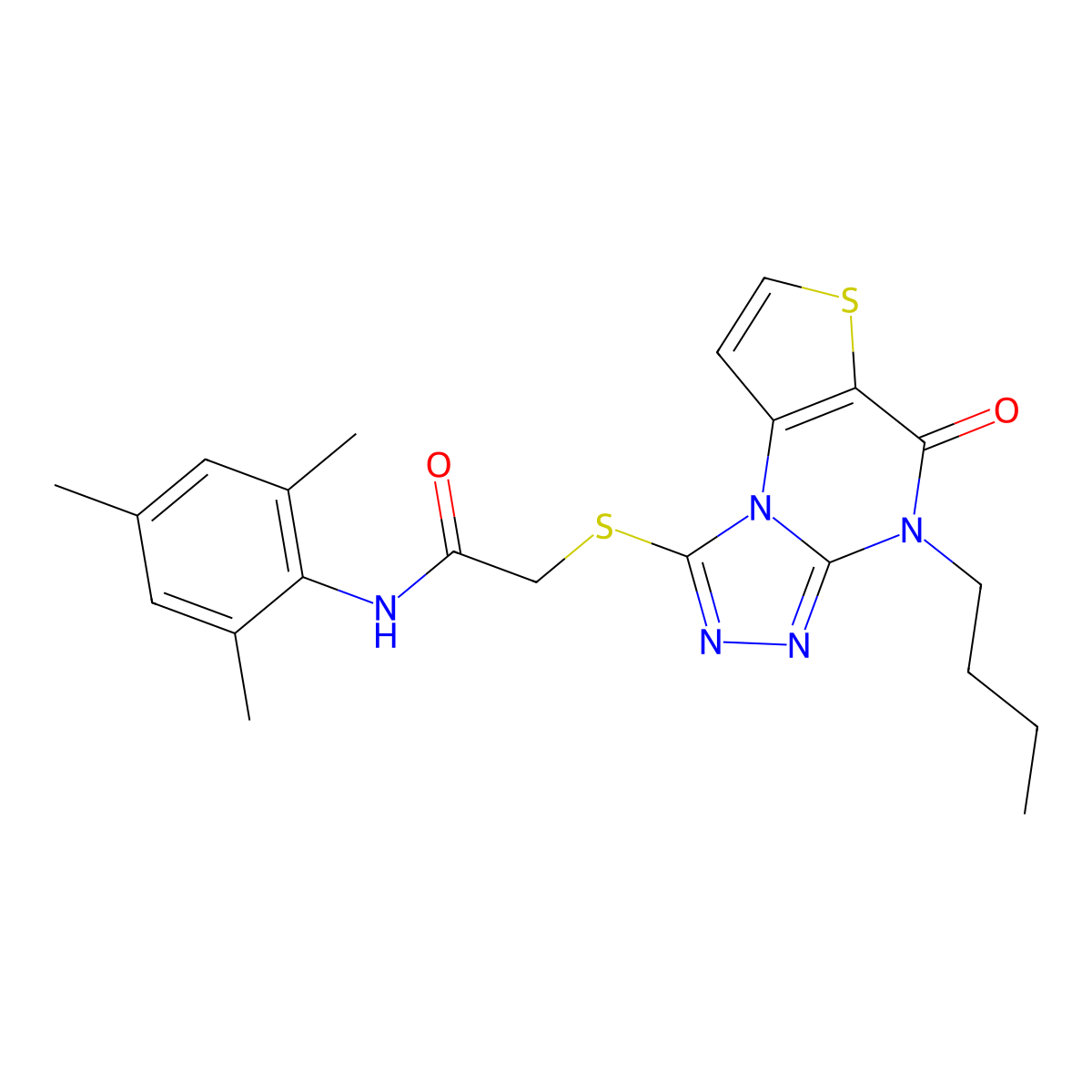 2-((4-butyl-5-oxo-4,5-dihydrothieno[2,3-e][1,2,4]triazolo[4,3-a]pyrimidin-1-yl)thio)-N-mesitylacetamide molecular structure, CAS 1217006-82-0