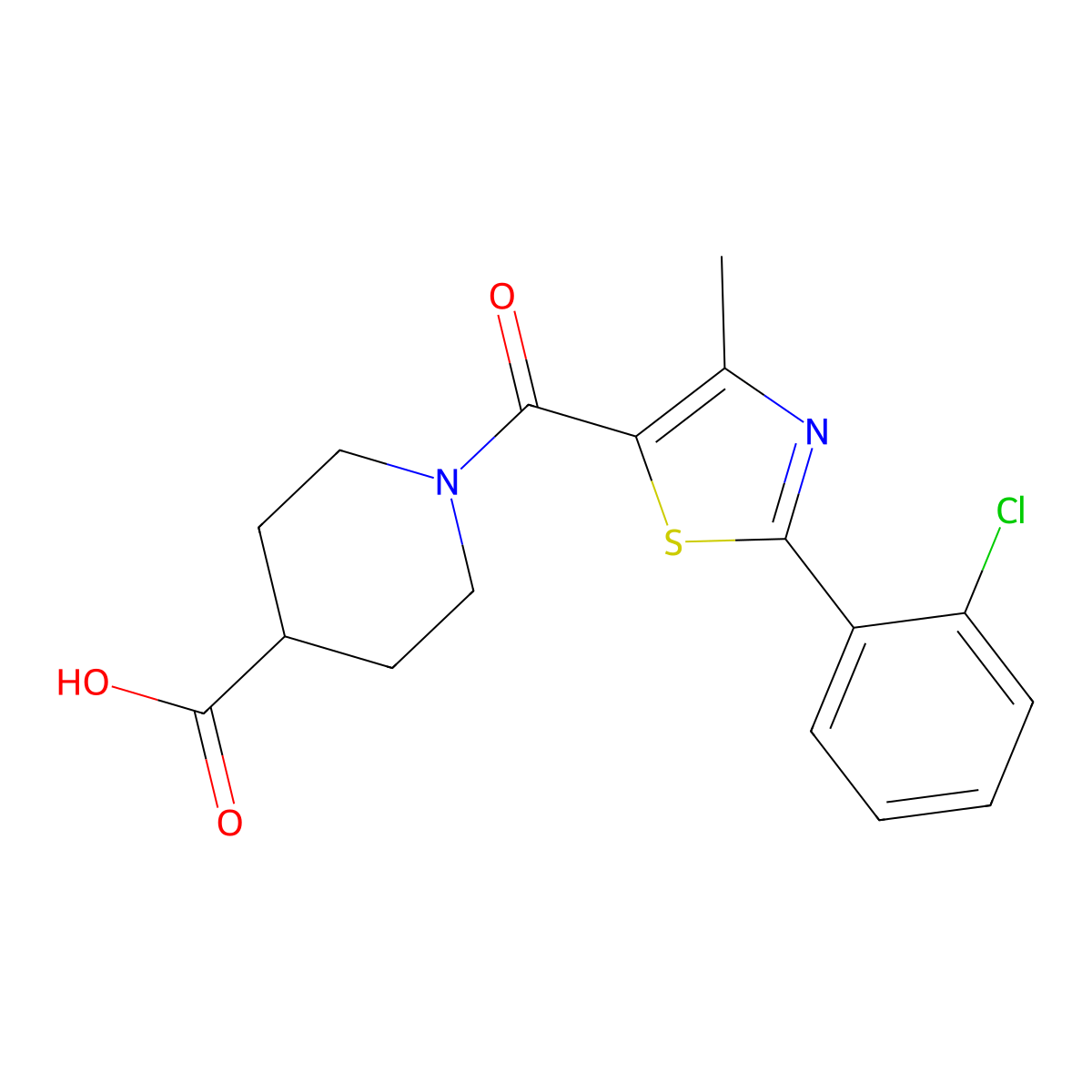 1-{[2-(2-Chlorophenyl)-4-methyl-1,3-thiazol-5-yl]carbonyl}piperidine-4-carboxylic acid molecular structure, CAS 1217010-38-2