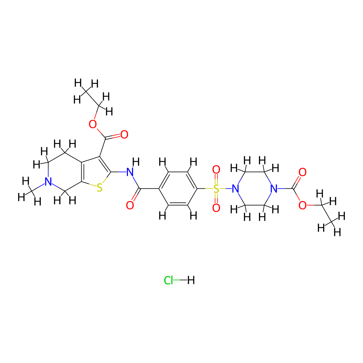 Ethyl 2-(4-((4-(ethoxycarbonyl)piperazin-1-yl)sulfonyl)benzamido)-6-methyl-4,5,6,7-tetrahydrothieno[2,3-c]pyridine-3-carboxylate hydrochloride molecular structure, CAS 1217012-08-2