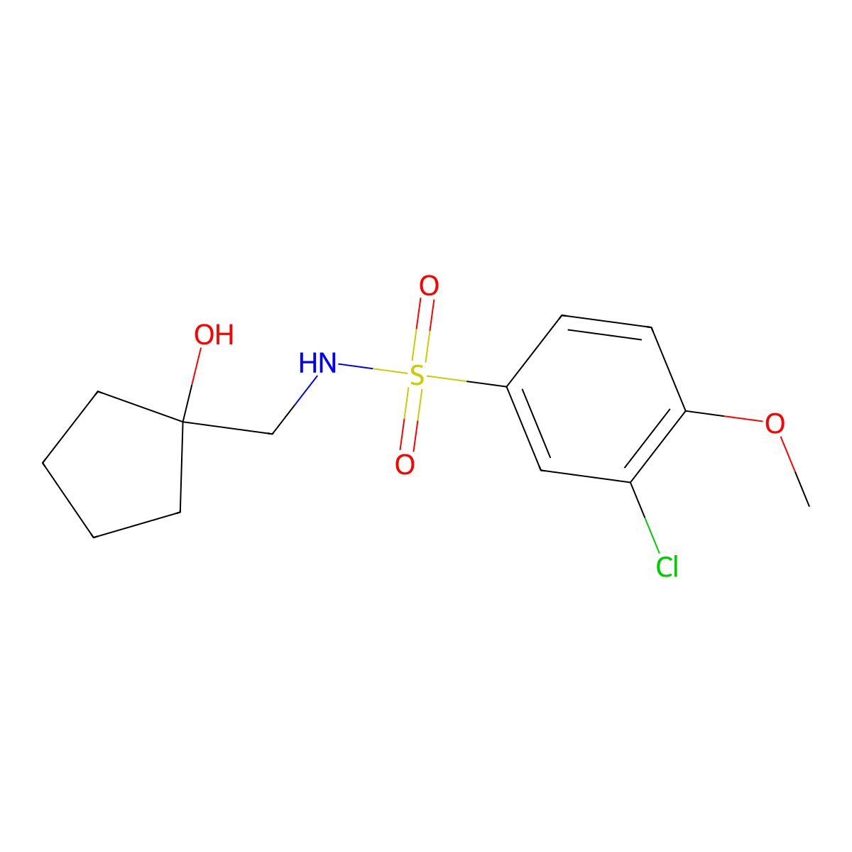 3-chloro-N-((1-hydroxycyclopentyl)methyl)-4-methoxybenzenesulfonamide molecular structure, CAS 1217014-50-0