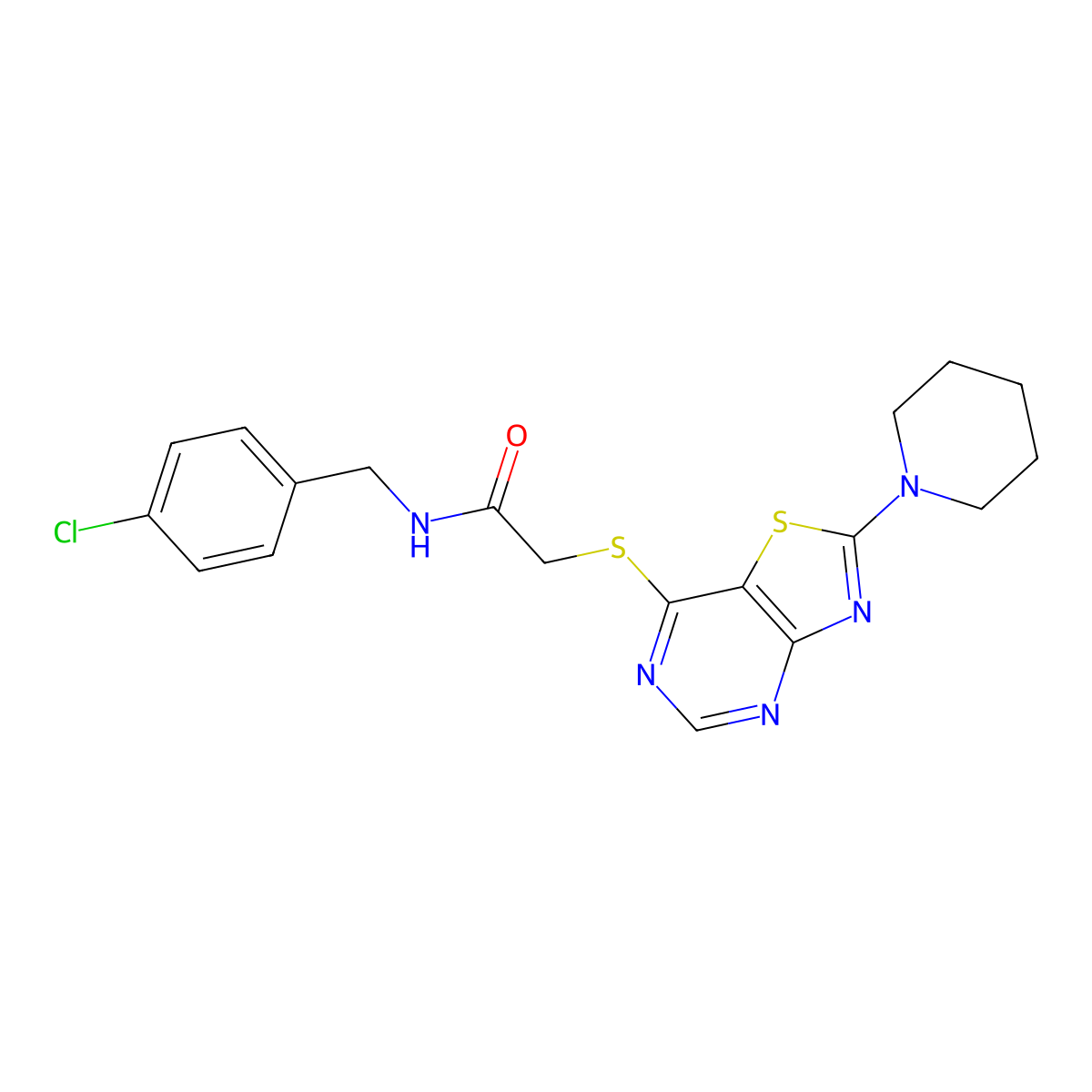 N-(4-chlorobenzyl)-2-((2-(piperidin-1-yl)thiazolo[4,5-d]pyrimidin-7-yl)thio)acetamide molecular structure, CAS 1217017-06-5