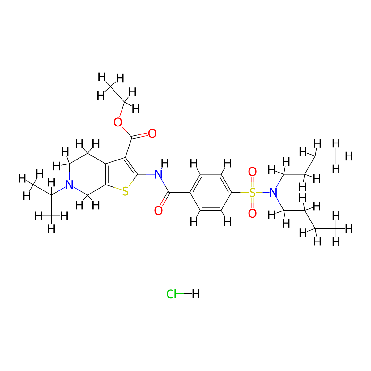 ethyl 2-(4-(N,N-dibutylsulfamoyl)benzamido)-6-isopropyl-4,5,6,7-tetrahydrothieno[2,3-c]pyridine-3-carboxylate hydrochloride molecular structure, CAS 1217020-12-6