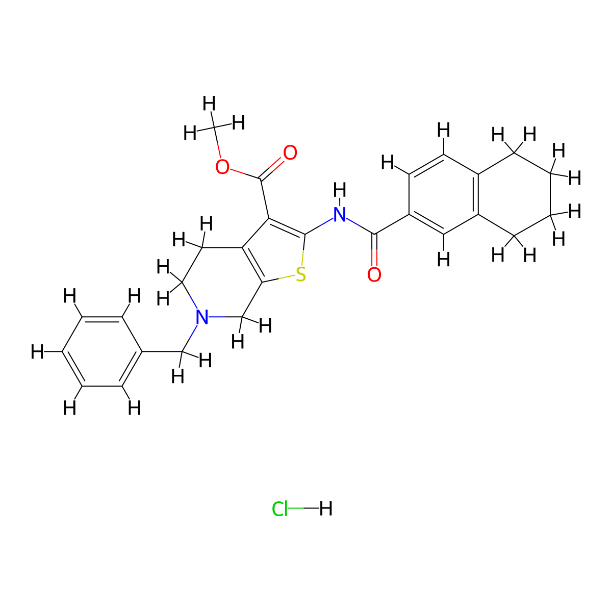 Methyl 6-benzyl-2-(5,6,7,8-tetrahydronaphthalene-2-carboxamido)-4,5,6,7-tetrahydrothieno[2,3-c]pyridine-3-carboxylate hydrochloride molecular structure, CAS 1217020-76-2