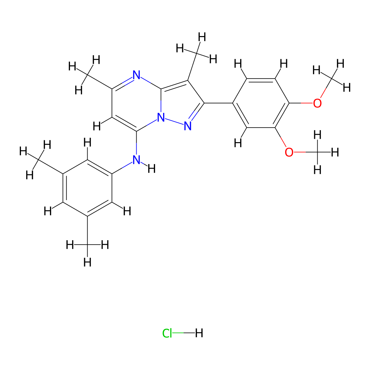2-(3,4-dimethoxyphenyl)-N-(3,5-dimethylphenyl)-3,5-dimethylpyrazolo[1,5-a]pyrimidin-7-amine hydrochloride molecular structure, CAS 1217026-58-8