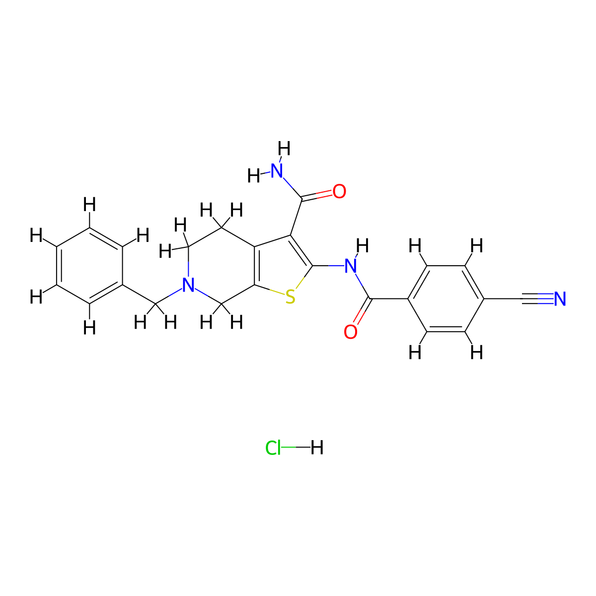 6-Benzyl-2-(4-cyanobenzamido)-4,5,6,7-tetrahydrothieno[2,3-c]pyridine-3-carboxamide hydrochloride molecular structure, CAS 1217026-87-3