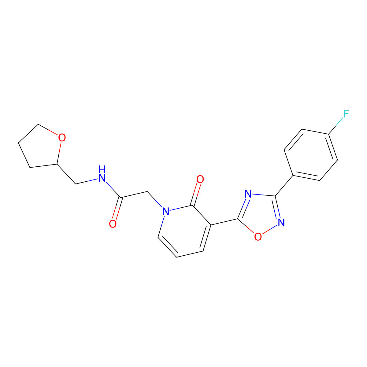 2-(3-(3-(4-fluorophenyl)-1,2,4-oxadiazol-5-yl)-2-oxopyridin-1(2H)-yl)-N-((tetrahydrofuran-2-yl)methyl)acetamide molecular structure, CAS 1217027-93-4