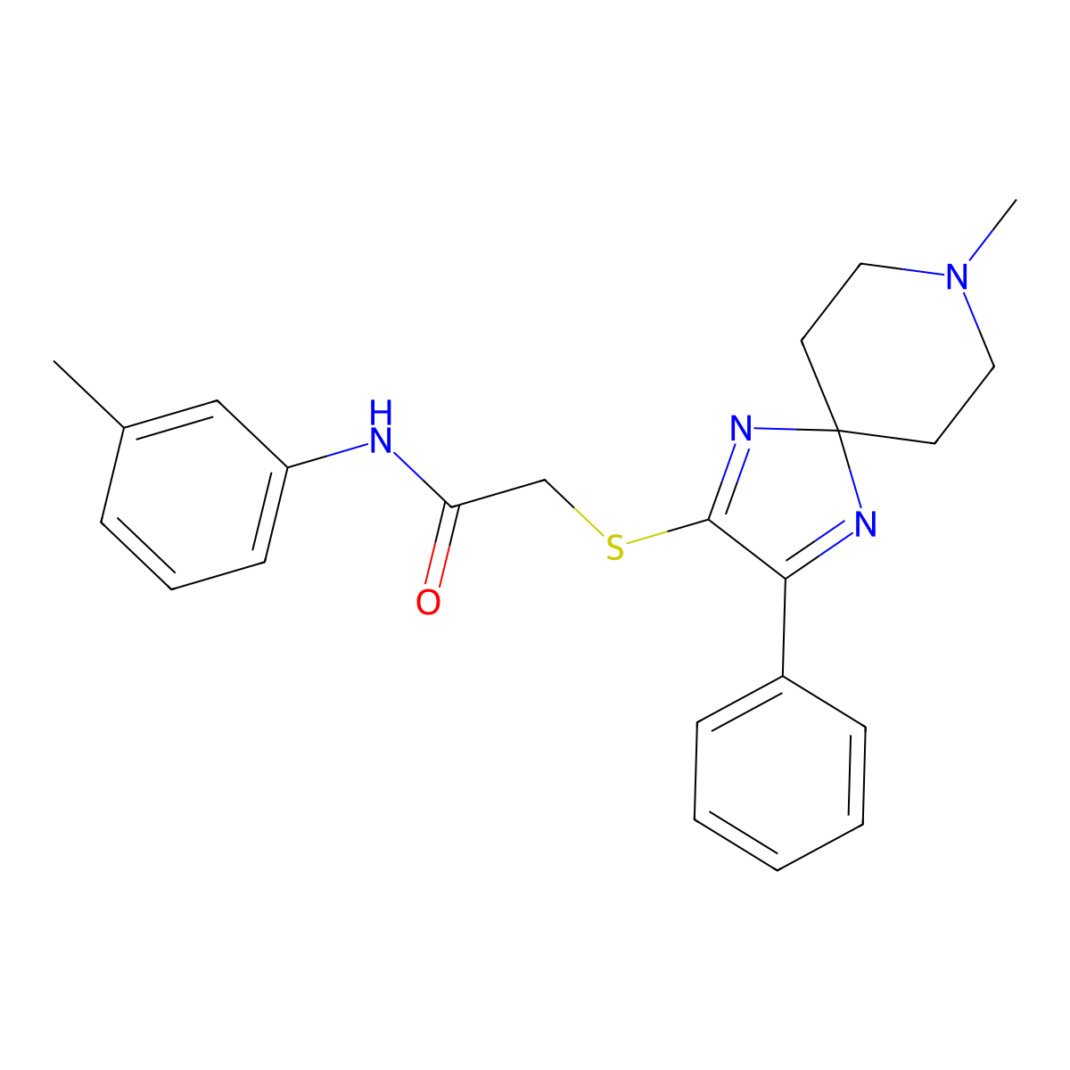 2-({8-Methyl-3-phenyl-1,4,8-triazaspiro[4.5]deca-1,3-dien-2-YL}sulfanyl)-N-(3-methylphenyl)acetamide molecular structure, CAS 1217028-02-8