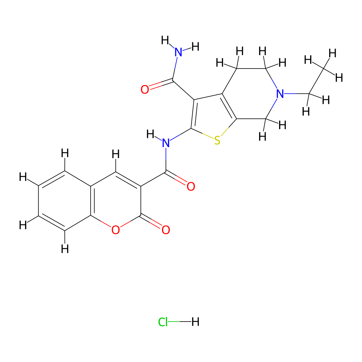 6-ethyl-2-(2-oxo-2H-chromene-3-carboxamido)-4,5,6,7-tetrahydrothieno[2,3-c]pyridine-3-carboxamide hydrochloride molecular structure, CAS 1217030-10-8
