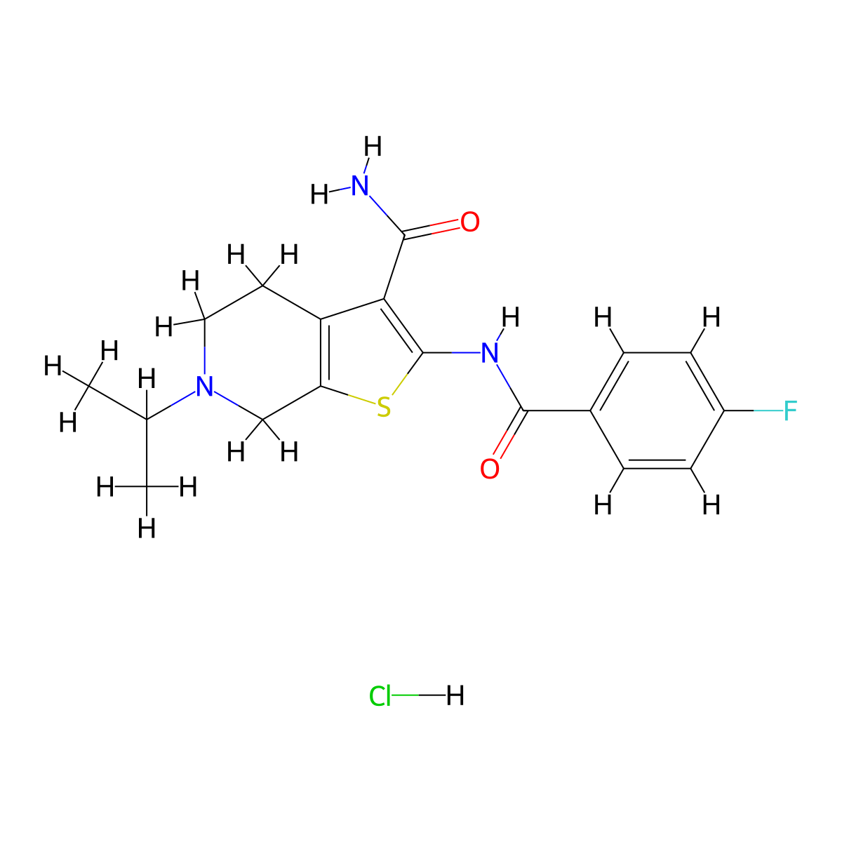 2-(4-Fluorobenzamido)-6-isopropyl-4,5,6,7-tetrahydrothieno[2,3-c]pyridine-3-carboxamide hydrochloride molecular structure, CAS 1217030-87-9