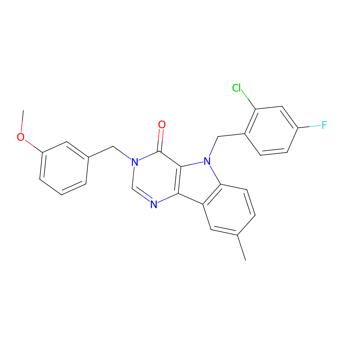 5-(2-chloro-4-fluorobenzyl)-3-(3-methoxybenzyl)-8-methyl-3H-pyrimido[5,4-b]indol-4(5H)-one molecular structure, CAS 1217030-95-9