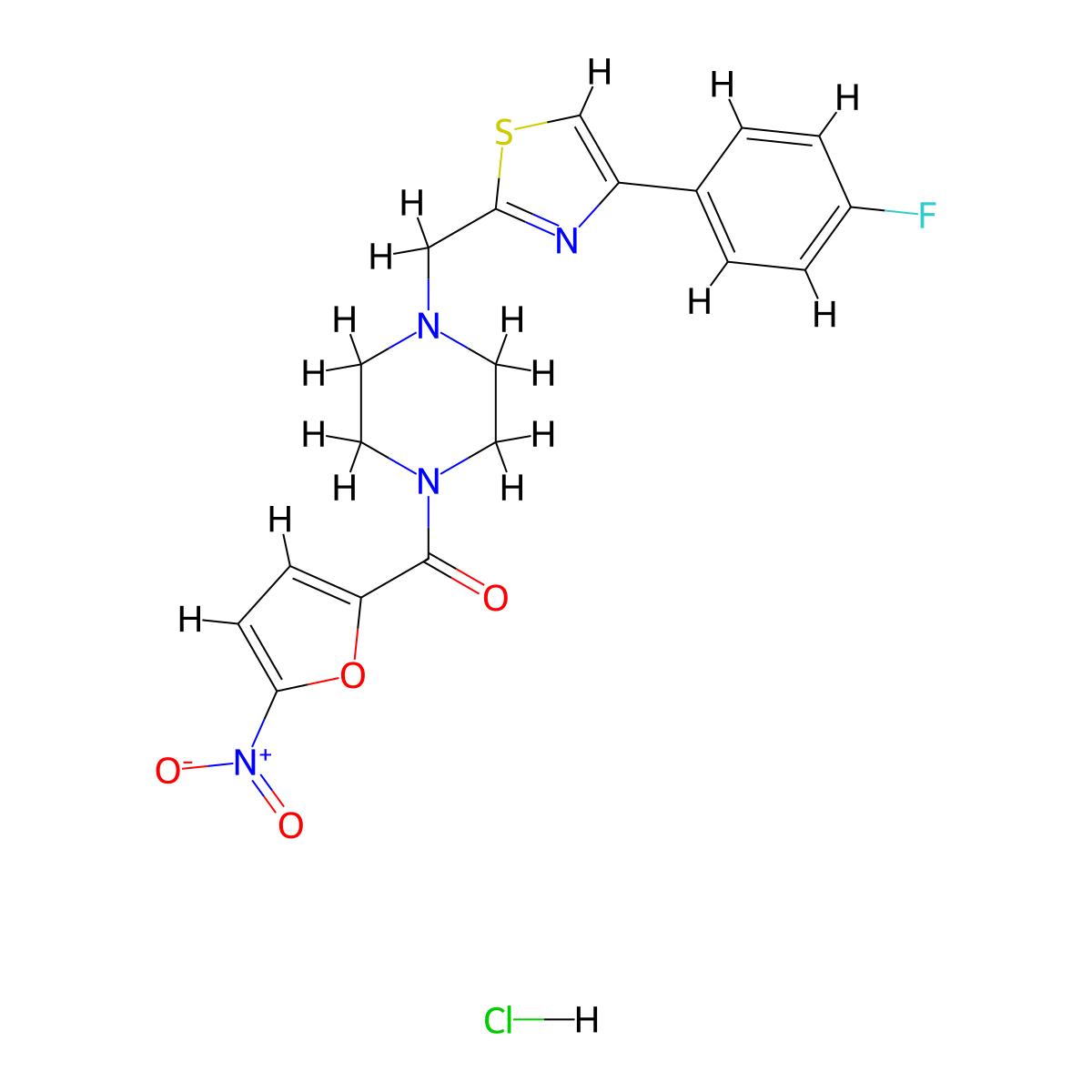 (4-((4-(4-Fluorophenyl)thiazol-2-yl)methyl)piperazin-1-yl)(5-nitrofuran-2-yl)methanone hydrochloride molecular structure, CAS 1217031-18-9