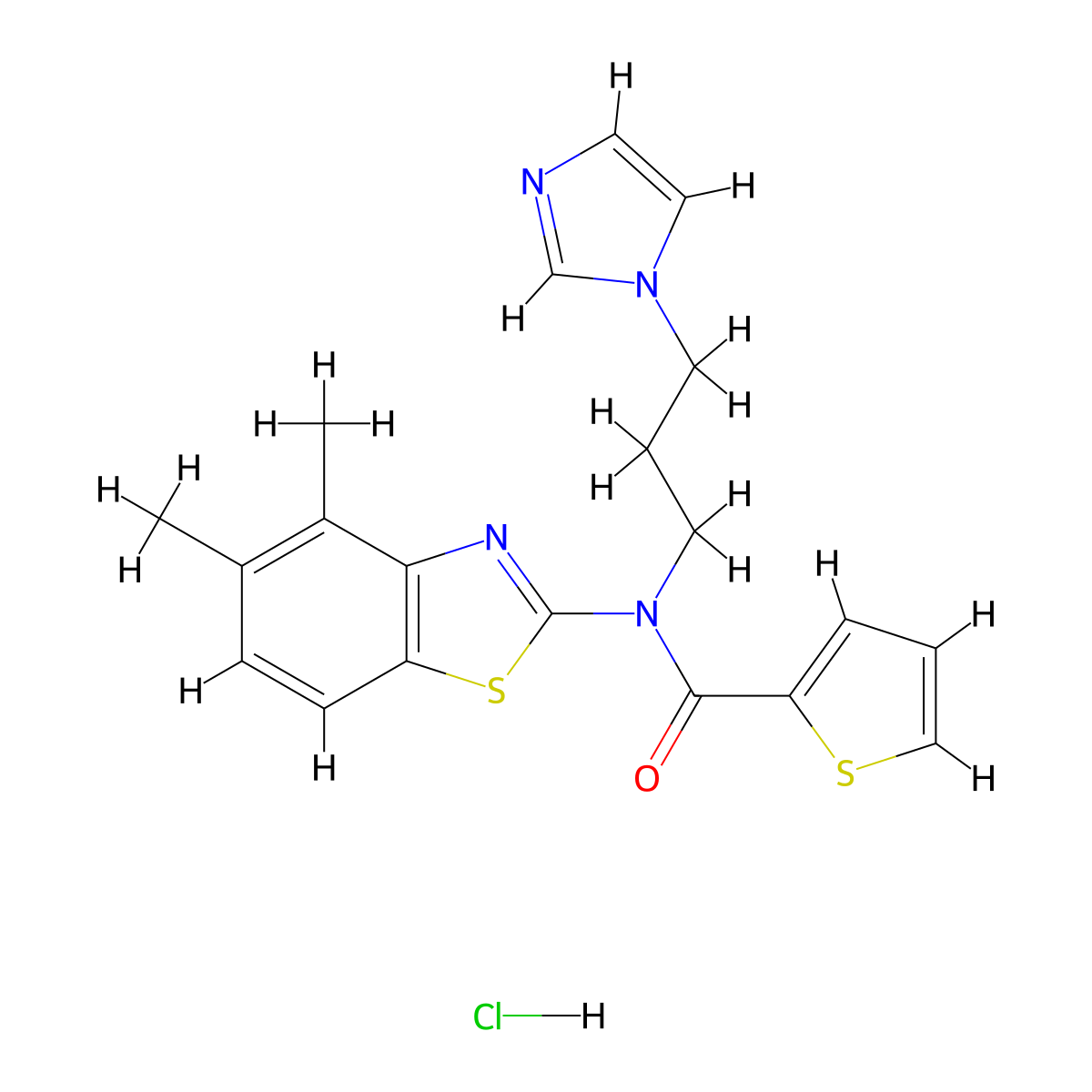 N-(3-(1H-imidazol-1-yl)propyl)-N-(4,5-dimethylbenzo[d]thiazol-2-yl)thiophene-2-carboxamide hydrochloride molecular structure, CAS 1217033-35-6