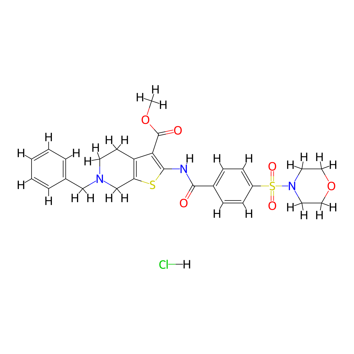 Methyl 6-benzyl-2-(4-(morpholinosulfonyl)benzamido)-4,5,6,7-tetrahydrothieno[2,3-c]pyridine-3-carboxylate hydrochloride molecular structure, CAS 1217034-67-7
