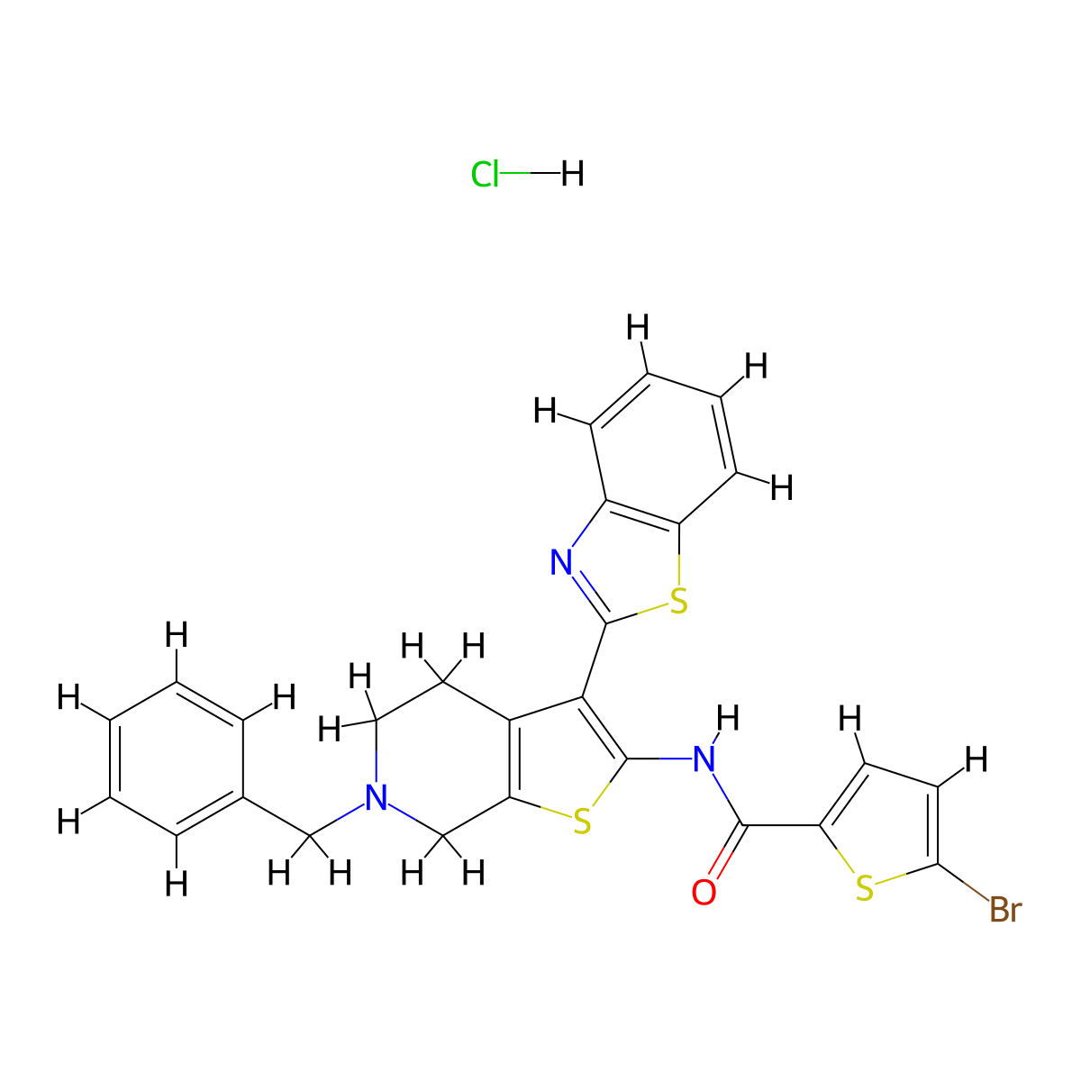 N-(3-(benzo[d]thiazol-2-yl)-6-benzyl-4,5,6,7-tetrahydrothieno[2,3-c]pyridin-2-yl)-5-bromothiophene-2-carboxamide hydrochloride molecular structure, CAS 1217035-41-0