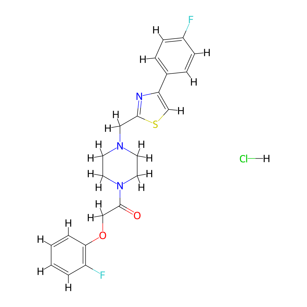 2-(2-Fluorophenoxy)-1-(4-((4-(4-fluorophenyl)thiazol-2-yl)methyl)piperazin-1-yl)ethanone hydrochloride molecular structure, CAS 1217036-06-0