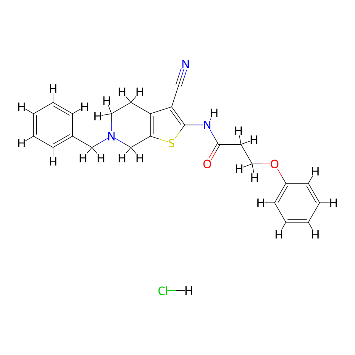 N-(6-benzyl-3-cyano-4,5,6,7-tetrahydrothieno[2,3-c]pyridin-2-yl)-3-phenoxypropanamide hydrochloride molecular structure, CAS 1217036-31-1