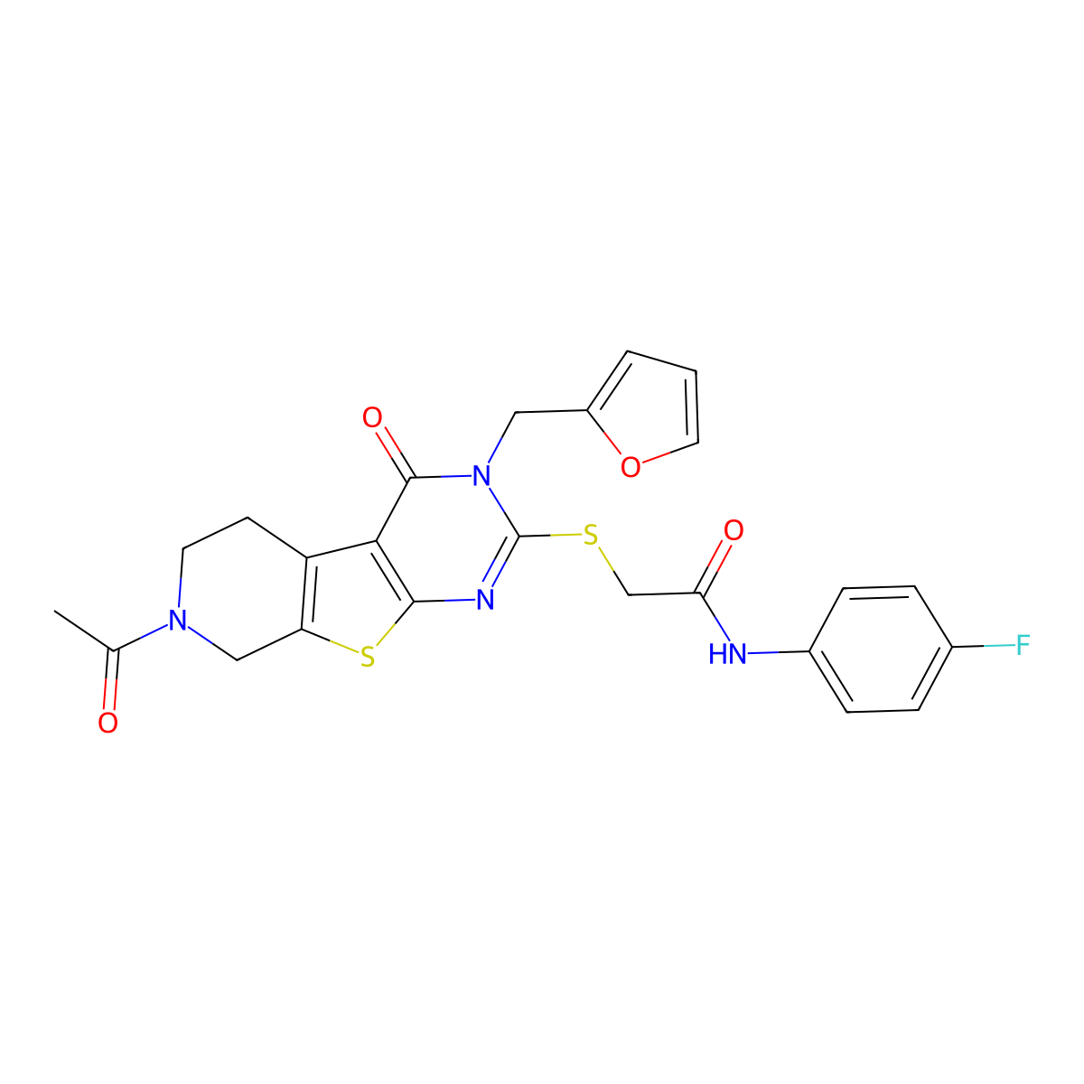 2-((7-acetyl-3-(furan-2-ylmethyl)-4-oxo-3,4,5,6,7,8-hexahydropyrido[4',3':4,5]thieno[2,3-d]pyrimidin-2-yl)thio)-N-(4-fluorophenyl)acetamide molecular structure, CAS 1217036-58-2