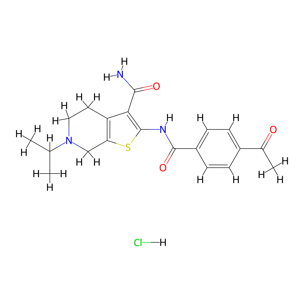 2-(4-Acetylbenzamido)-6-isopropyl-4,5,6,7-tetrahydrothieno[2,3-c]pyridine-3-carboxamide hydrochloride molecular structure, CAS 1217036-98-0
