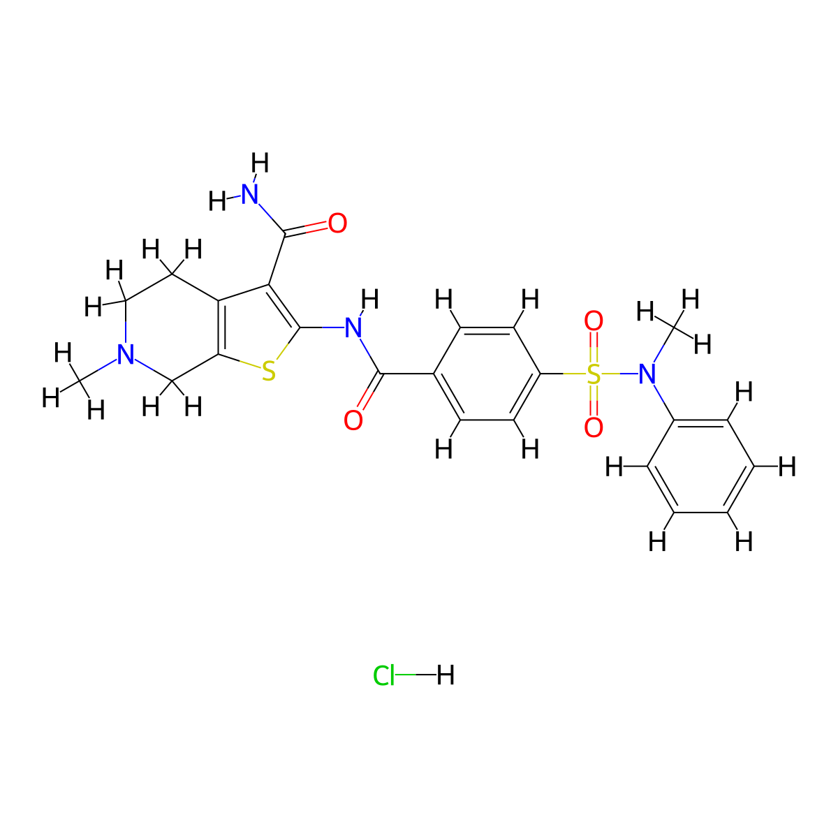 6-methyl-2-(4-(N-methyl-N-phenylsulfamoyl)benzamido)-4,5,6,7-tetrahydrothieno[2,3-c]pyridine-3-carboxamide hydrochloride molecular structure, CAS 1217037-29-0
