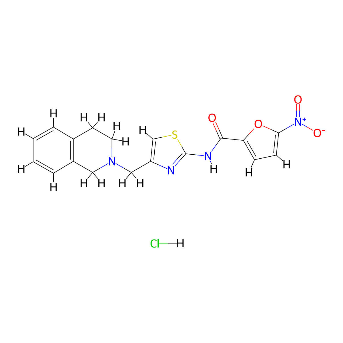 N-(4-((3,4-dihydroisoquinolin-2(1H)-yl)methyl)thiazol-2-yl)-5-nitrofuran-2-carboxamide hydrochloride molecular structure, CAS 1217038-12-4