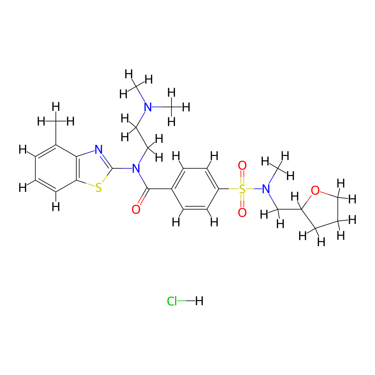 N-(2-(dimethylamino)ethyl)-4-(N-methyl-N-((tetrahydrofuran-2-yl)methyl)sulfamoyl)-N-(4-methylbenzo[d]thiazol-2-yl)benzamide hydrochloride molecular structure, CAS 1217041-74-1