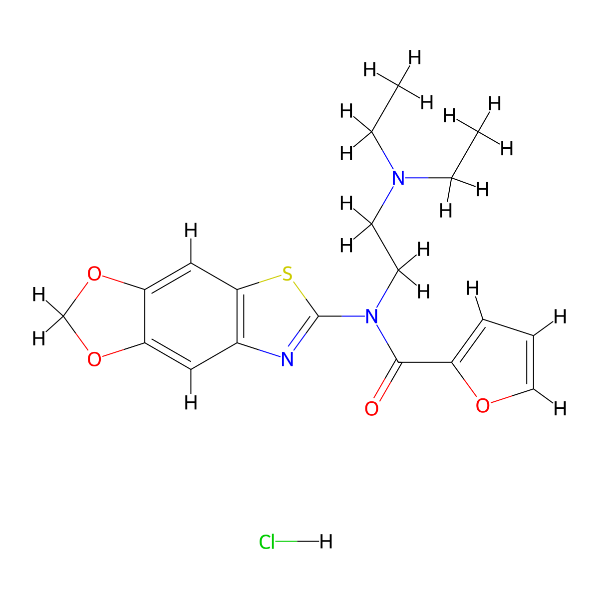 N-([1,3]dioxolo[4',5':4,5]benzo[1,2-d]thiazol-6-yl)-N-(2-(diethylamino)ethyl)furan-2-carboxamide hydrochloride molecular structure, CAS 1217049-05-2