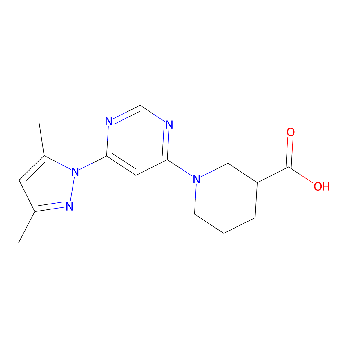 1-(6-(3,5-dimethyl-1H-pyrazol-1-yl)pyrimidin-4-yl)piperidine-3-carboxylic acid molecular structure, CAS 1217049-81-4