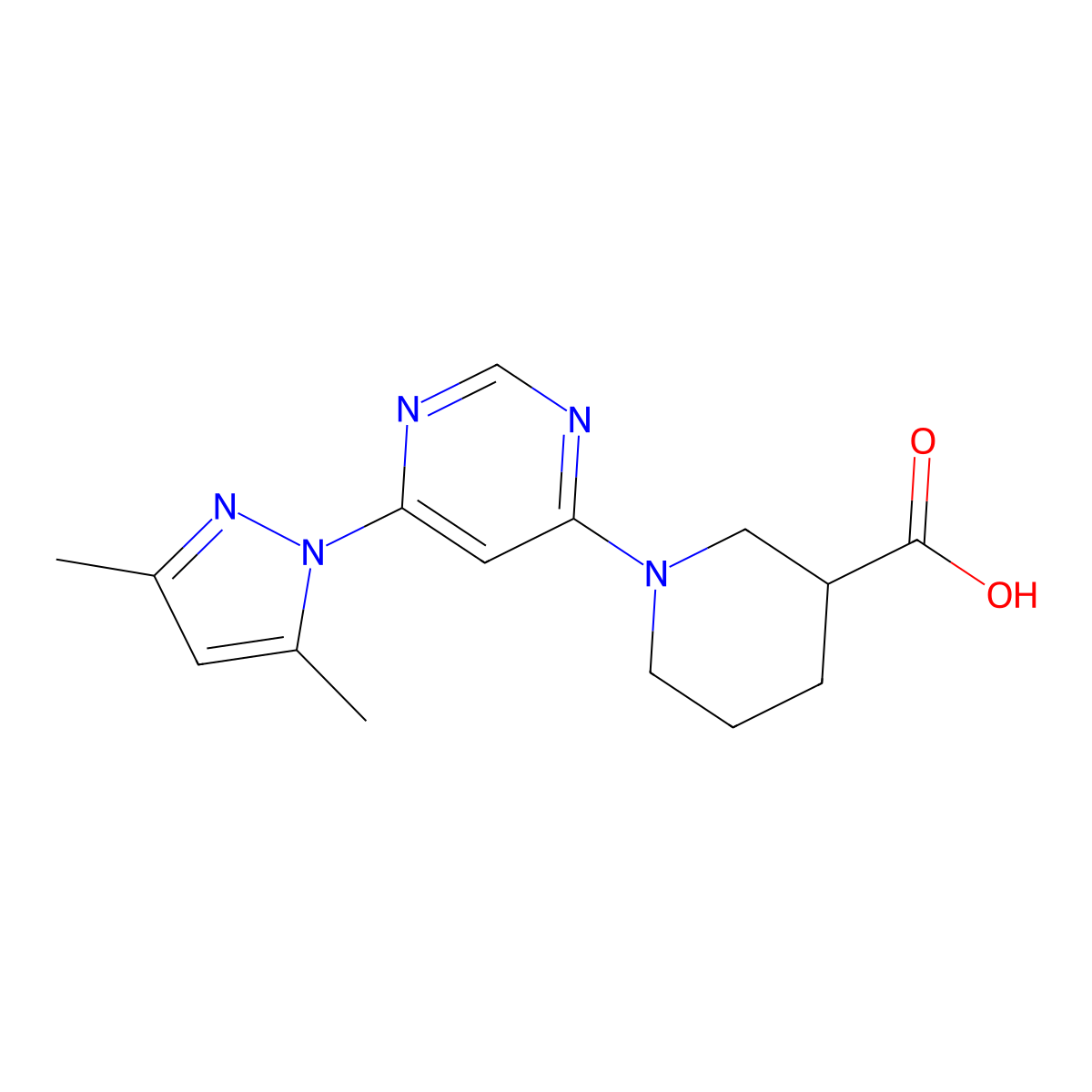 1-(6-(3,5-dimethyl-1H-pyrazol-1-yl)pyrimidin-4-yl)piperidine-3-carboxylic acid molecular structure, CAS 1217049-81-4