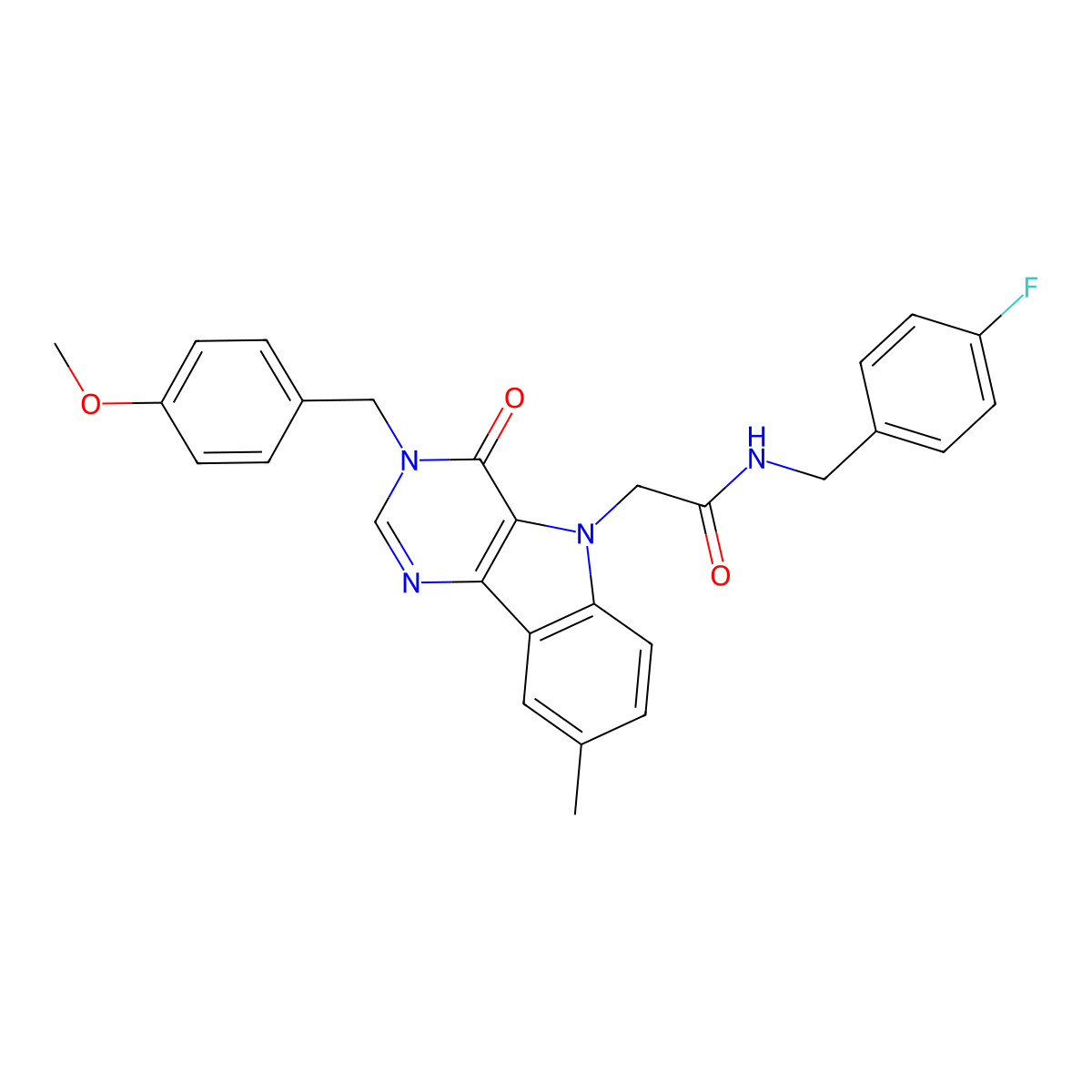 N-(4-fluorobenzyl)-2-(3-(4-methoxybenzyl)-8-methyl-4-oxo-3H-pyrimido[5,4-b]indol-5(4H)-yl)acetamide molecular structure, CAS 1217049-87-0