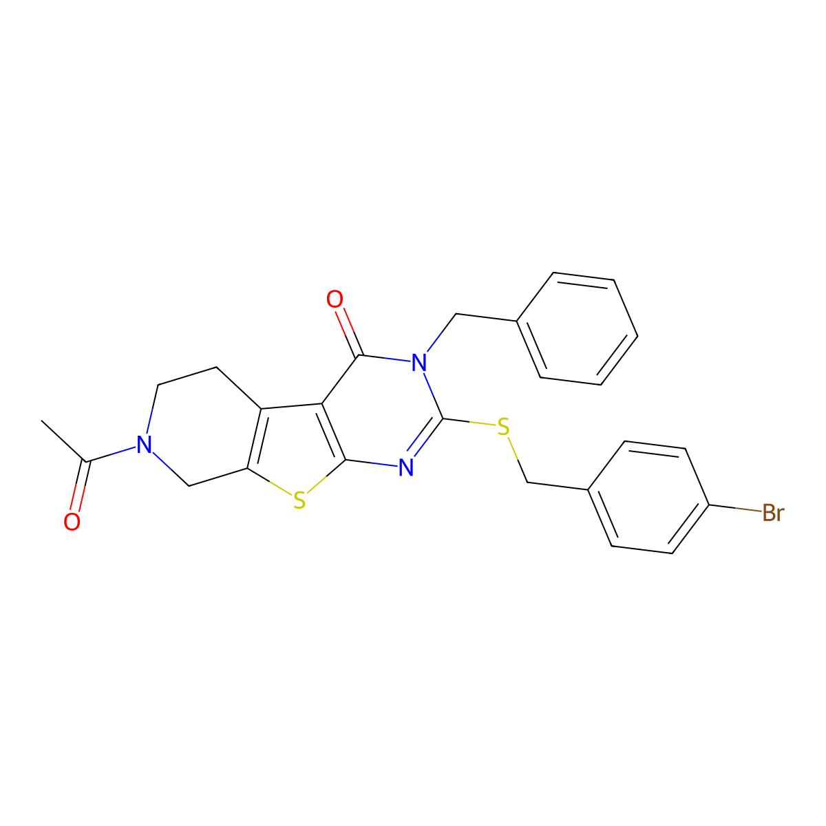 7-acetyl-3-benzyl-2-((4-bromobenzyl)thio)-5,6,7,8-tetrahydropyrido[4',3':4,5]thieno[2,3-d]pyrimidin-4(3H)-one molecular structure, CAS 1217049-99-4