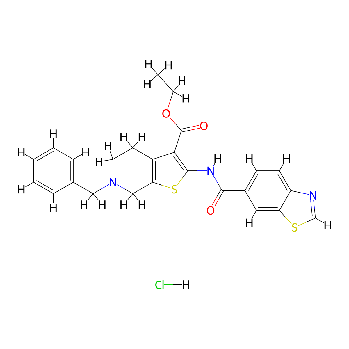 Ethyl 2-(benzo[d]thiazole-6-carboxamido)-6-benzyl-4,5,6,7-tetrahydrothieno[2,3-c]pyridine-3-carboxylate hydrochloride molecular structure, CAS 1217051-35-8
