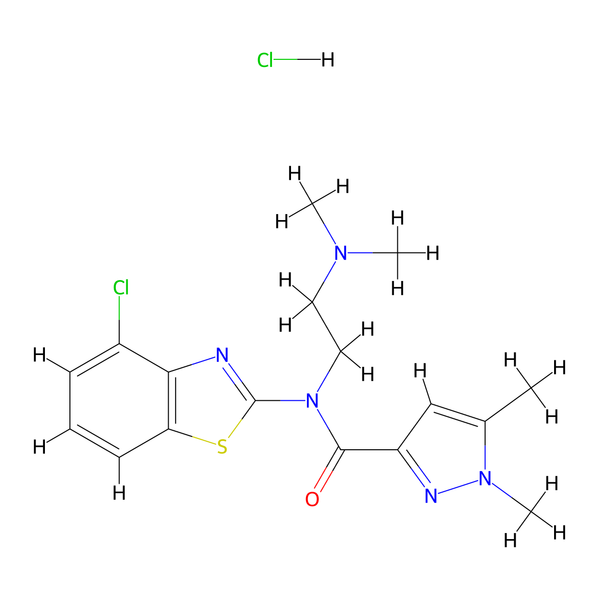 N-(4-chlorobenzo[d]thiazol-2-yl)-N-(2-(dimethylamino)ethyl)-1,5-dimethyl-1H-pyrazole-3-carboxamide hydrochloride molecular structure, CAS 1217051-51-8