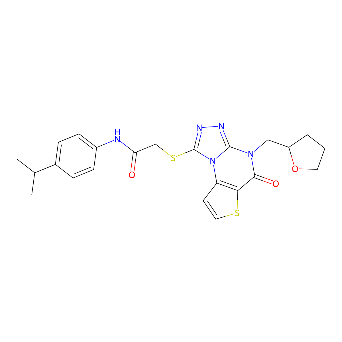 2-({7-oxo-8-[(oxolan-2-yl)methyl]-5-thia-1,8,10,11-tetraazatricyclo[7.3.0.0^{2,6}]dodeca-2(6),3,9,11-tetraen-12-yl}sulfanyl)-N-[4-(propan-2-yl)phenyl]acetamide molecular structure, CAS 1217052-46-4